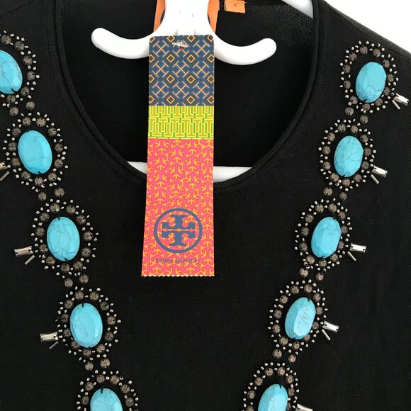 NWT Tory Burch top women's S turquoise stone black southwestern western Tribal - Picture 4 of 12